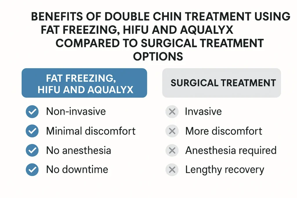 Graphic about the benefits of double chin treatment Camden Town - from LA LIPO