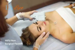 Woman having Hi-Fu to reduce wrinkles Camden Town.