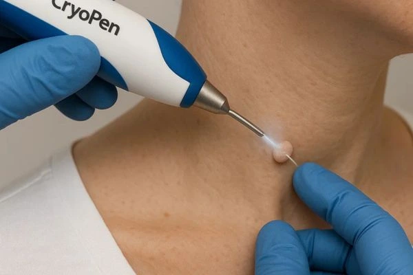 Person receiving Cryotherapy skin tag removal Camden Town