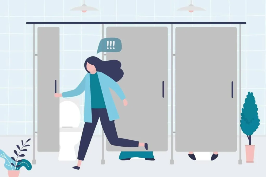 graphic of Urine incontinence Camden Town woman running to the toilet.