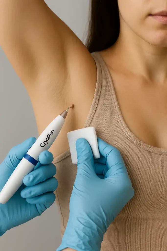 woman having cryopen to remove underarm skin tags Camden Town